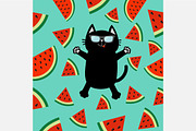 Black cat. Watermelon slice set.