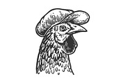 Chicken in flat cap engraving vector