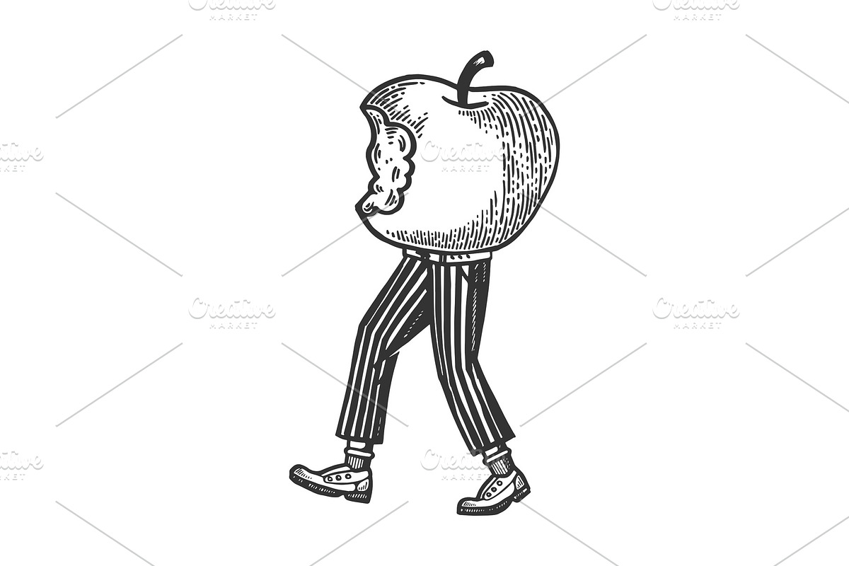 Apple walks on feet engraving vector in Illustrations - product preview 8