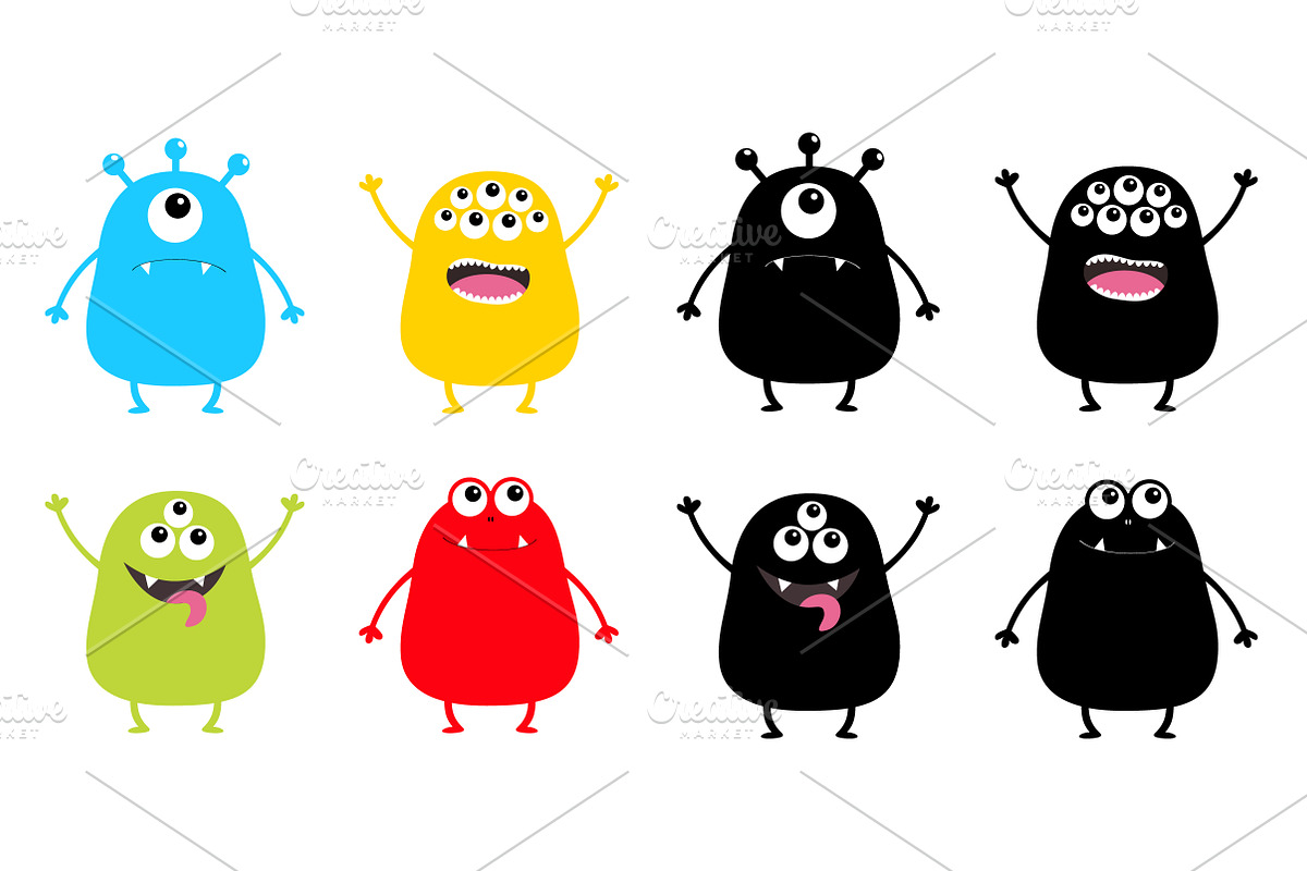 Monster set. Colorful and black. in Illustrations - product preview 8