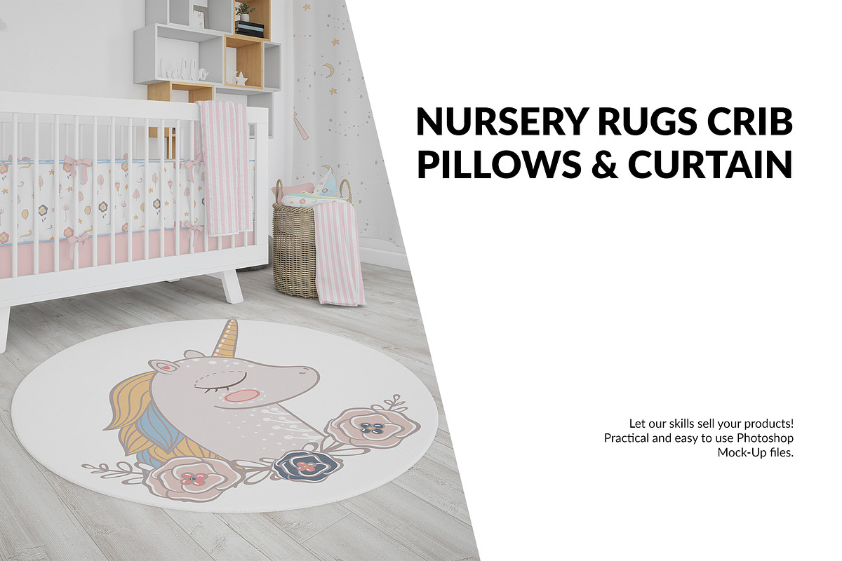 Nursery - 4 Rugs Pillows Curtain in Product Mockups - product preview 8