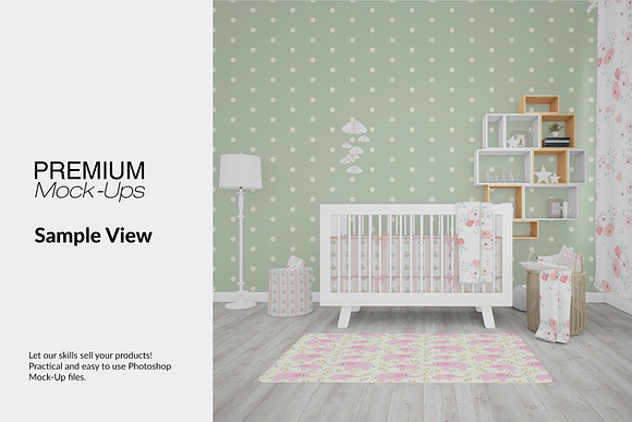 Nursery - 4 Rugs Pillows Curtain in Product Mockups - product preview 9