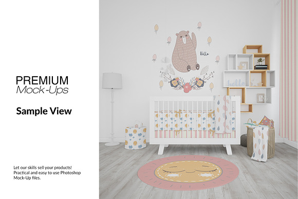 Nursery - 4 Rugs Pillows Curtain in Product Mockups - product preview 13