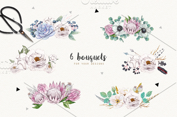 BOHO SKULLS watercolor set in Illustrations - product preview 3