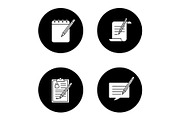 Writing with pencil glyph icons set