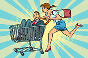 woman bought a groom, shopping cart