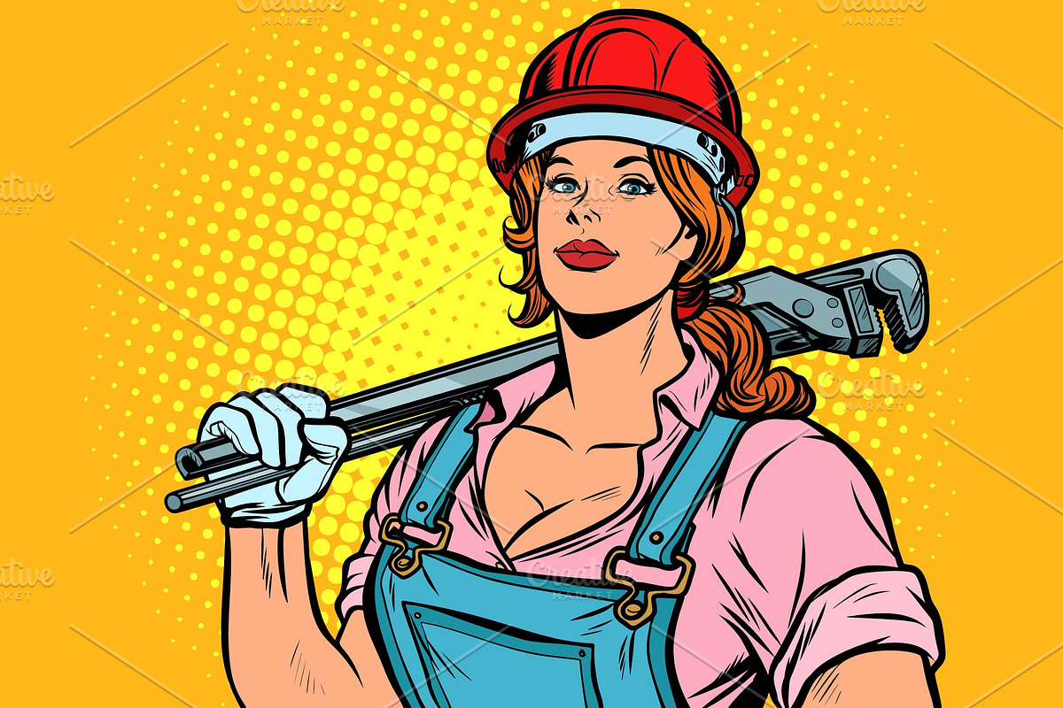 Pop art woman plumber mechanic with in Illustrations - product preview 8