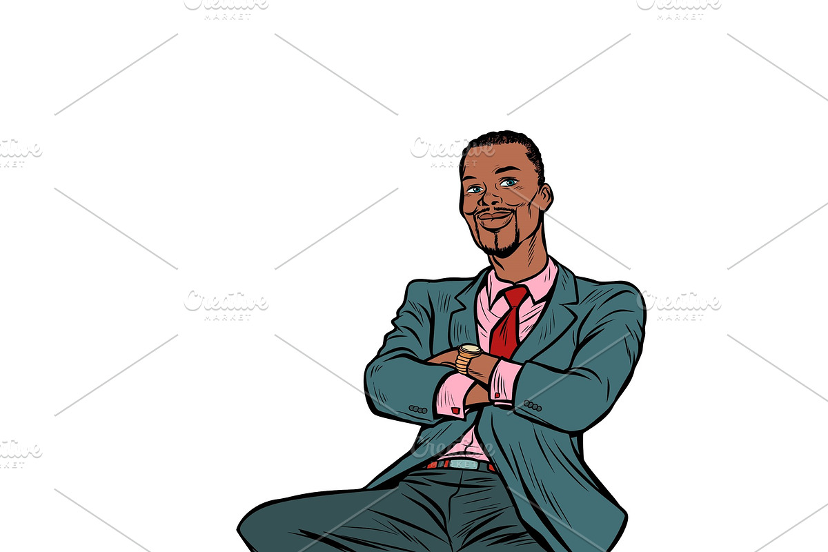 pop art African businessman sitting in Illustrations - product preview 8