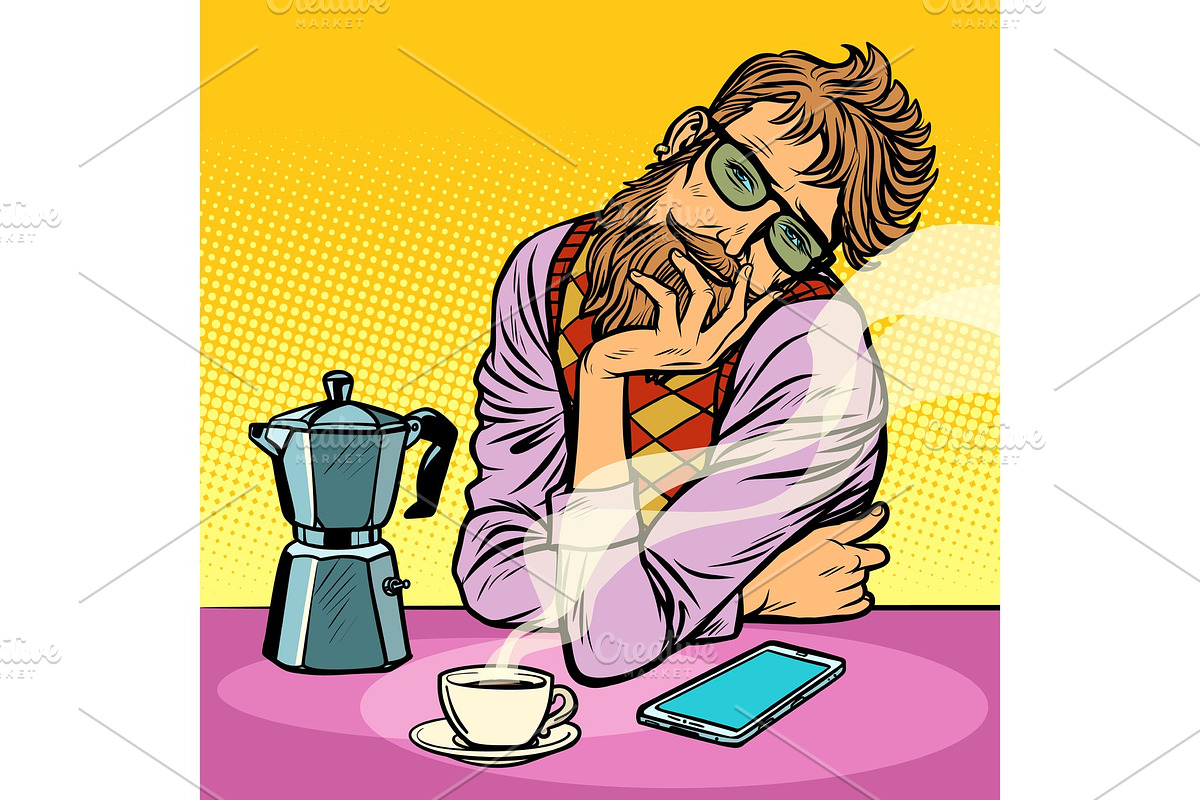 hipster man morning coffee in Illustrations - product preview 8