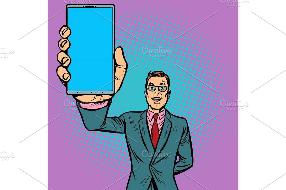 businessman shows a smartphone in Illustrations - product preview 8