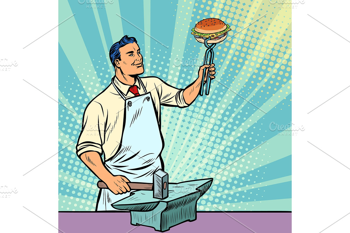 Cook blacksmith forges a Burger on in Illustrations - product preview 8