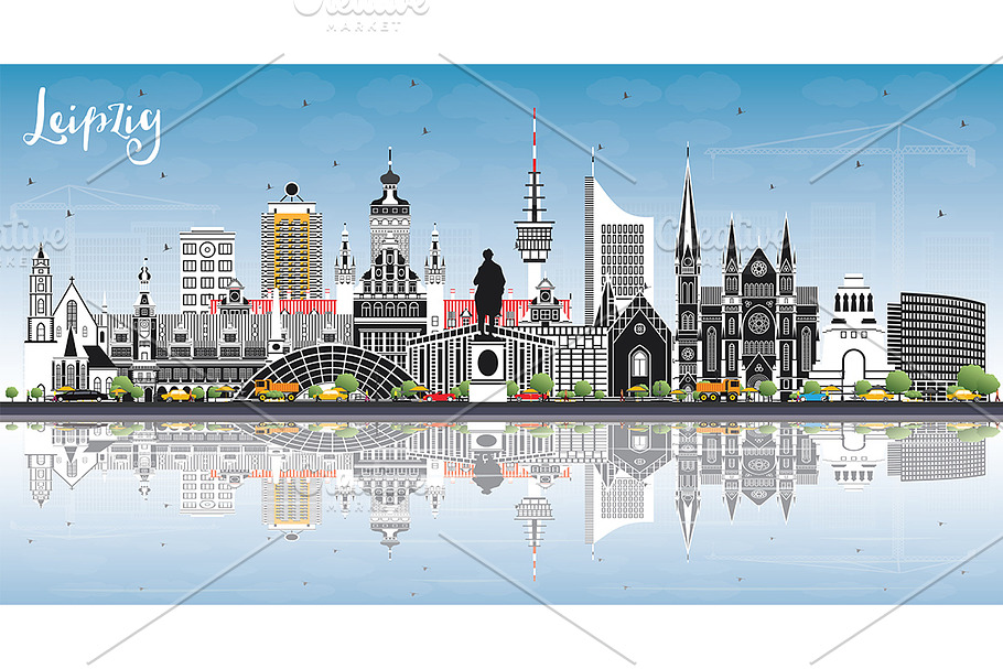Leipzig Germany City Skyline in Illustrations - product preview 8