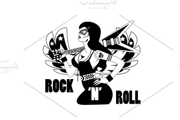 Sexy girl with guitar, rock and roll