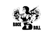 Sexy girl with guitar, rock and roll