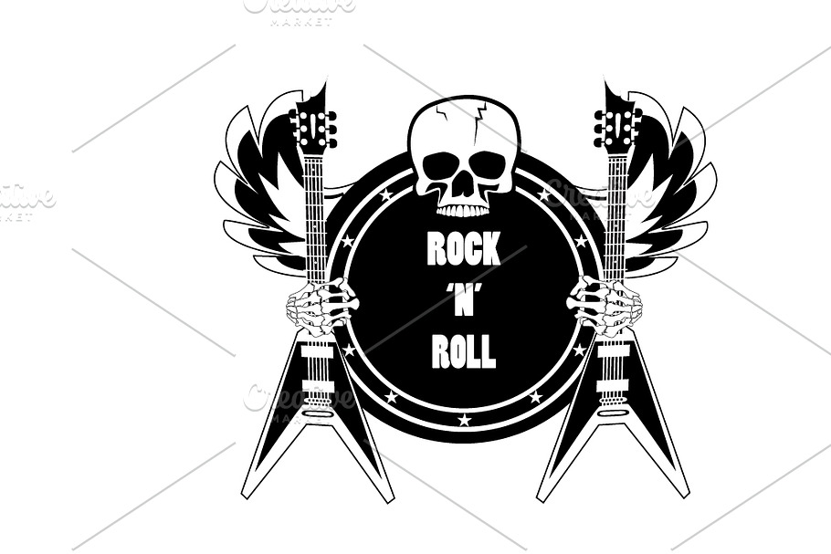 Rock guitar logo with skull 