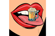 beer mug foam female tongue mouth