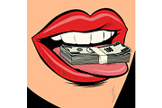 money dollars female tongue mouth
