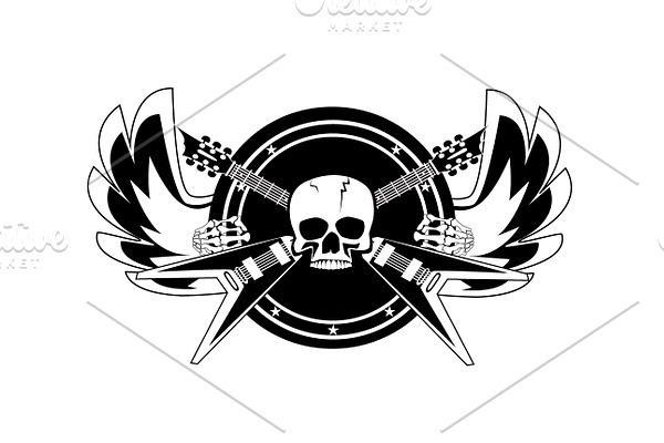 Rock guitar with skull hands icon