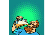 Bearded man drinking a mug of beer