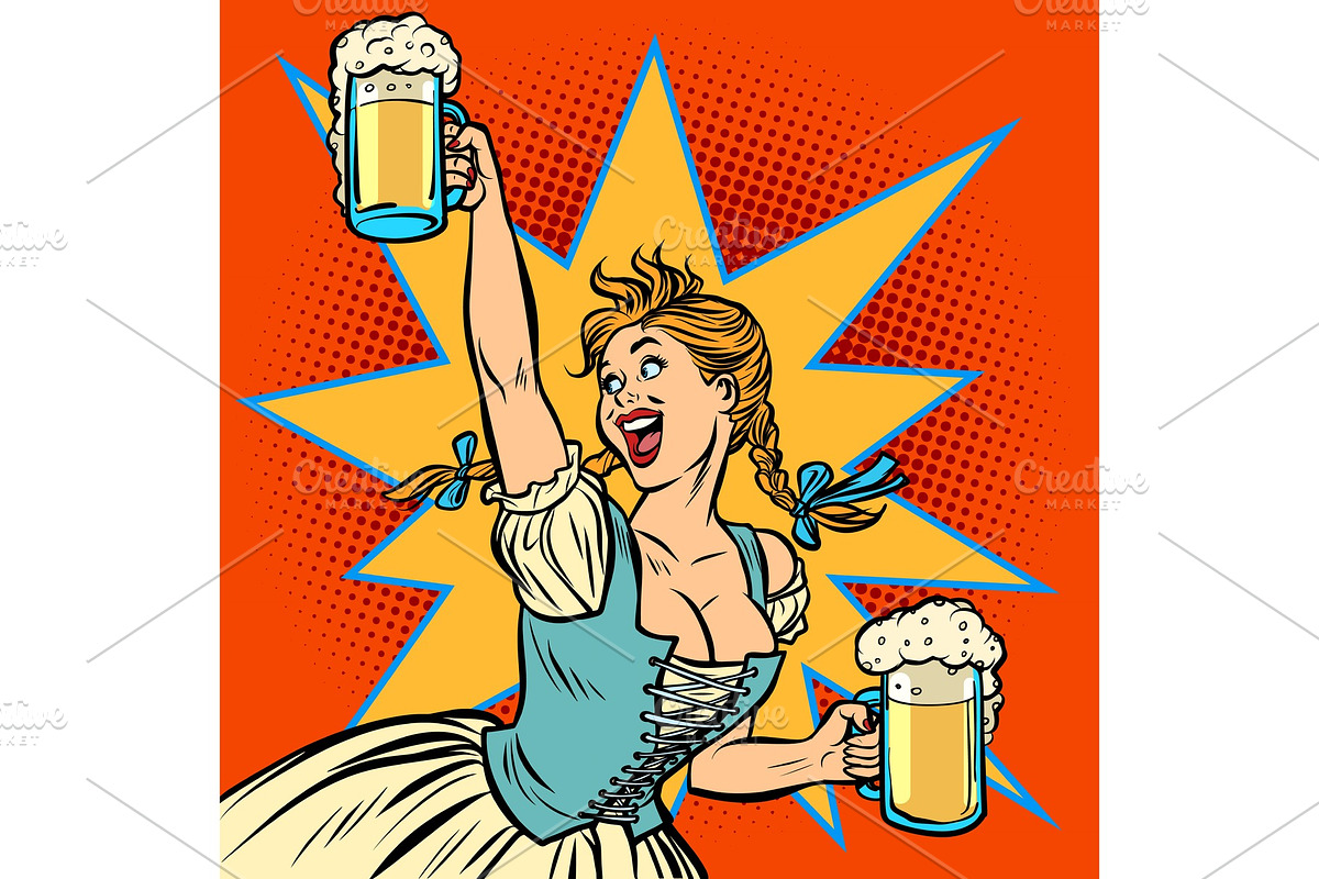 Oktoberfest beer. Woman waitress in in Illustrations - product preview 8