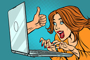 like thumb up, woman blogger working