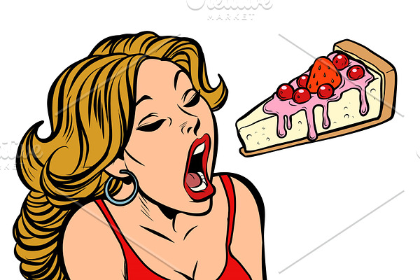 woman eating cake. Sweet dessert