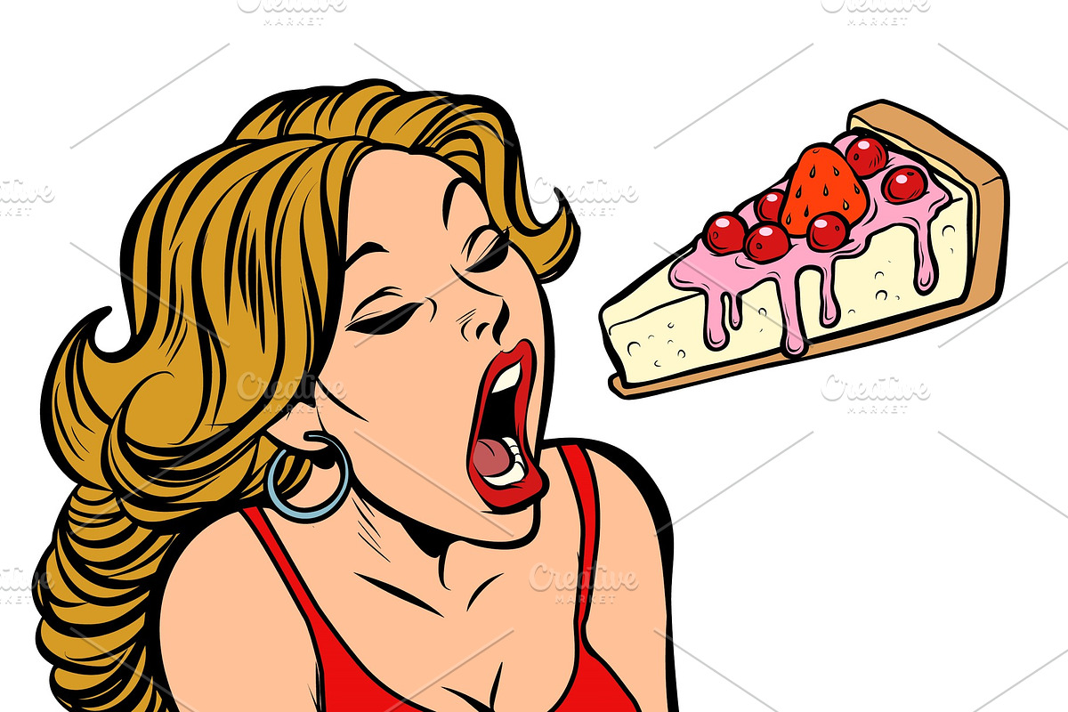 woman eating cake. Sweet dessert in Illustrations - product preview 8