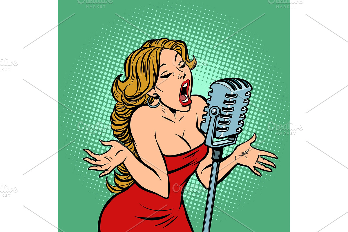 woman singer at the microphone in Illustrations - product preview 8