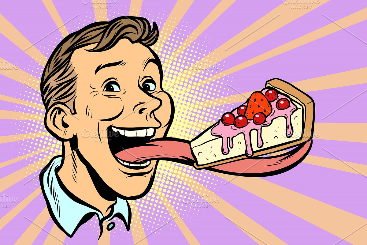 man with a cake in a long tongue in Illustrations - product preview 8