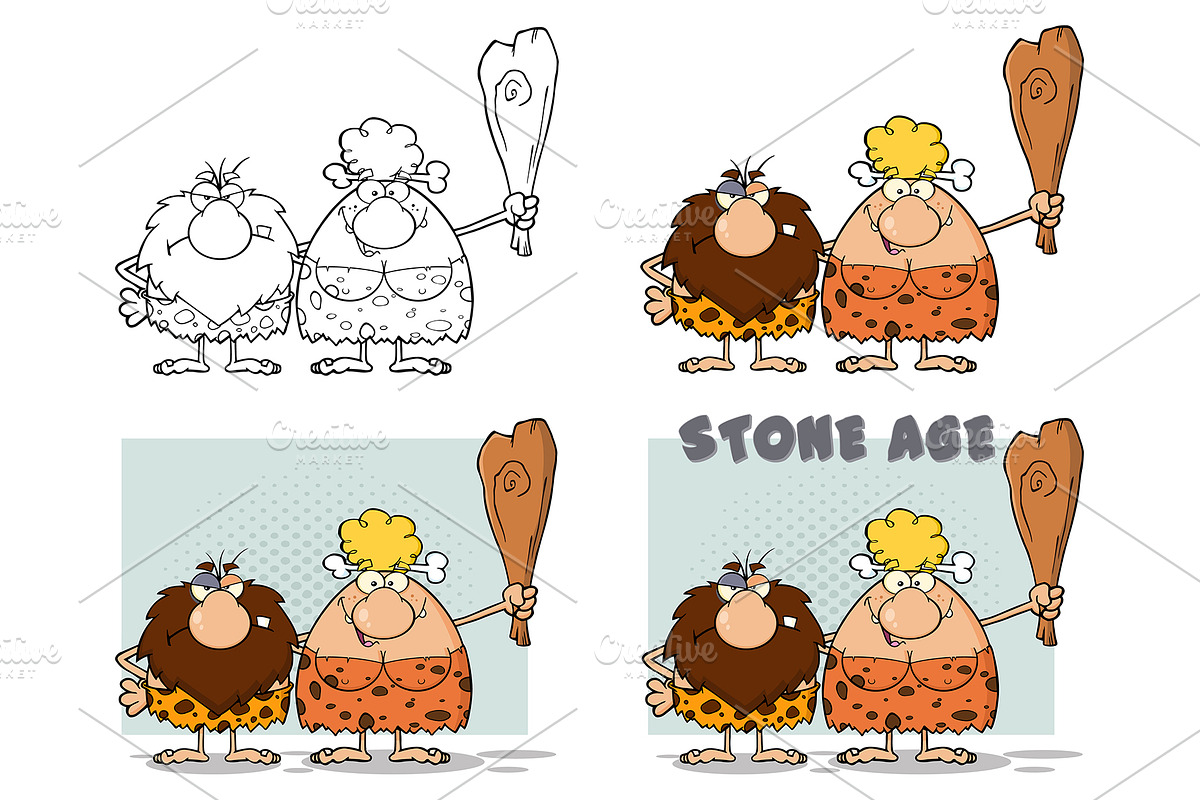 Caveman Couple Cartoon Characters in Illustrations - product preview 8