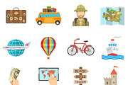 Travel icons flat set