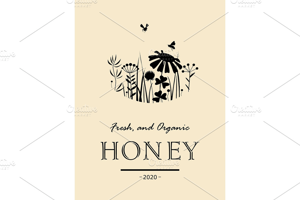 Vintage honey card with bees and in Illustrations - product preview 8