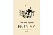 Vintage honey card with bees and