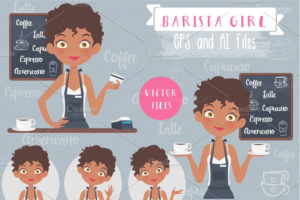Barista Girl Set in Illustrations - product preview 8