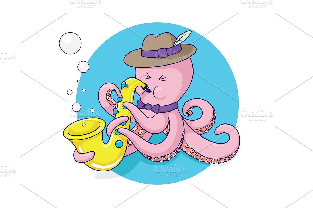 Octopus plays saxophone vector in Illustrations - product preview 8