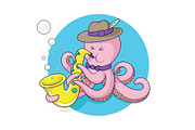 Octopus plays saxophone vector
