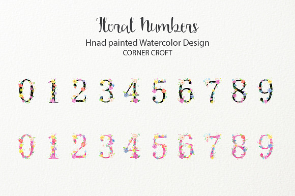 Watercolor Floral Number Clipart in Illustrations - product preview 1