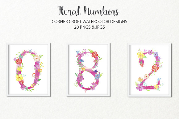 Watercolor Floral Number Clipart in Illustrations - product preview 4