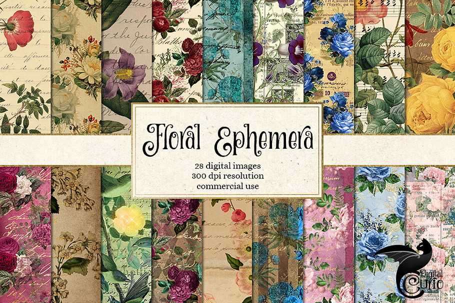 Floral Ephemera Digital Paper in Textures - product preview 8
