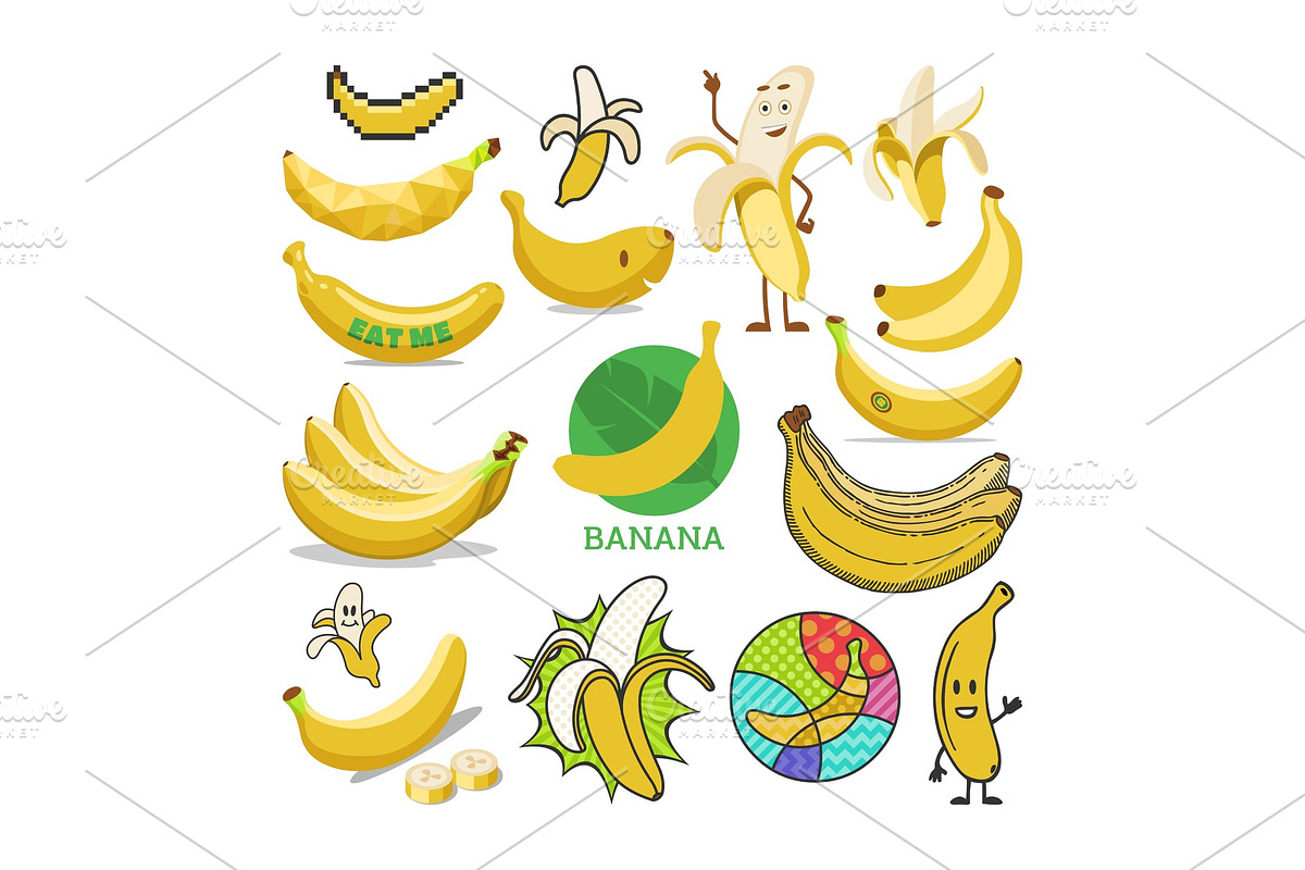 Banana vector yellow tropical fruit in Illustrations - product preview 8
