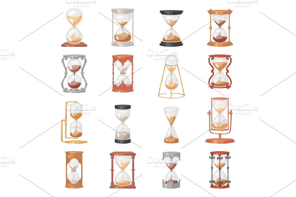 Sandglass vector glass clock with in Objects - product preview 8