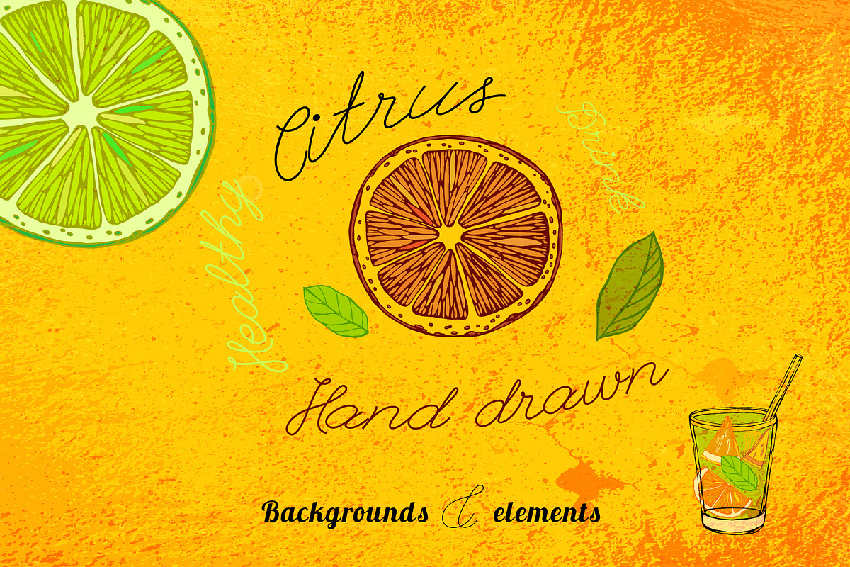 Hand Drawn Citrus Set in Illustrations - product preview 8