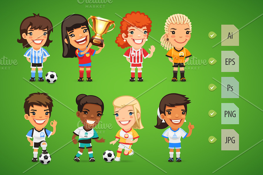 Cartoon Women Soccer Players Set in Illustrations - product preview 8