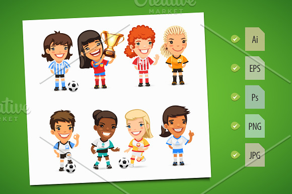 Cartoon Women Soccer Players Set in Illustrations - product preview 1