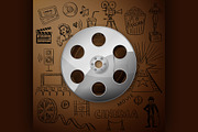 Film Reel and hand draw cinema icon