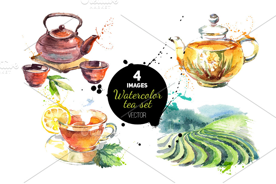 Watercolor Tea Vector Set in Illustrations - product preview 8