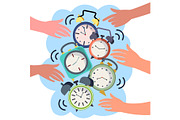 Hands turn off alarms vector