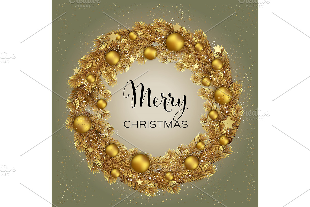 Christmas Wreath with Gold Pine in Illustrations - product preview 8