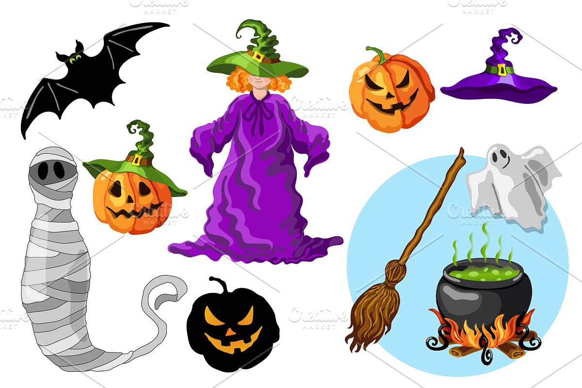 Halloween cartoon style graphic set in Illustrations - product preview 8