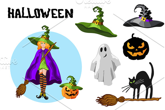 Halloween cartoon style graphic set in Illustrations - product preview 1